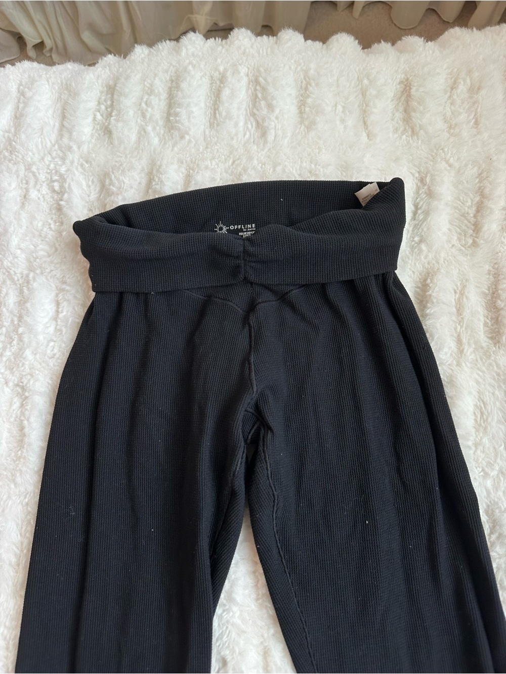Aerie Offline Black Fold-Over Waist Flared Lounge Pants Size S - Picture 2 of 4